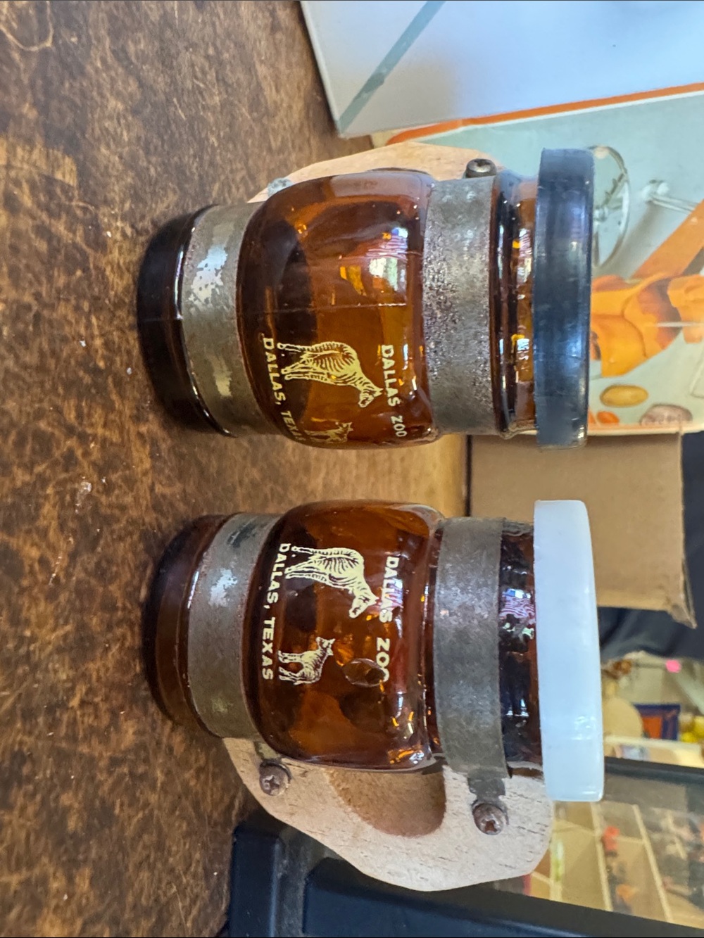 Vintage Amber Glass Dallas Zoo Jar Set
